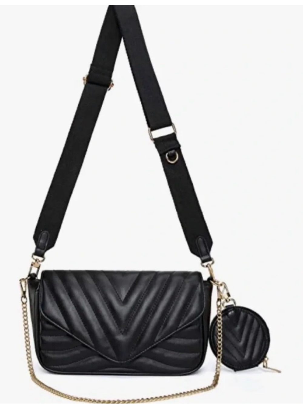 Target Black Quilted Crossbody Bag with Coin Pouch